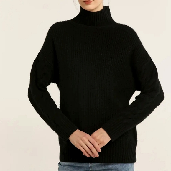 NWT Gentle Herd Oversized Turtleneck Cashmere Sweater w/ Cable Knit Sleeve - Picture 1 of 9